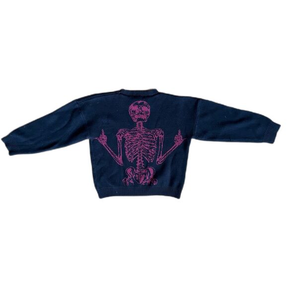 HEAVEN CAN WAIT Black Knit Skeleton Pullover Sweater Top  Mens Size Medium - Picture 8 of 11